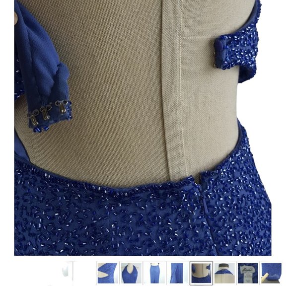 Wedding Evening Halter Gown Royal blue beads, sequinned MichaelAngelo sz 6 - Picture 8 of 12